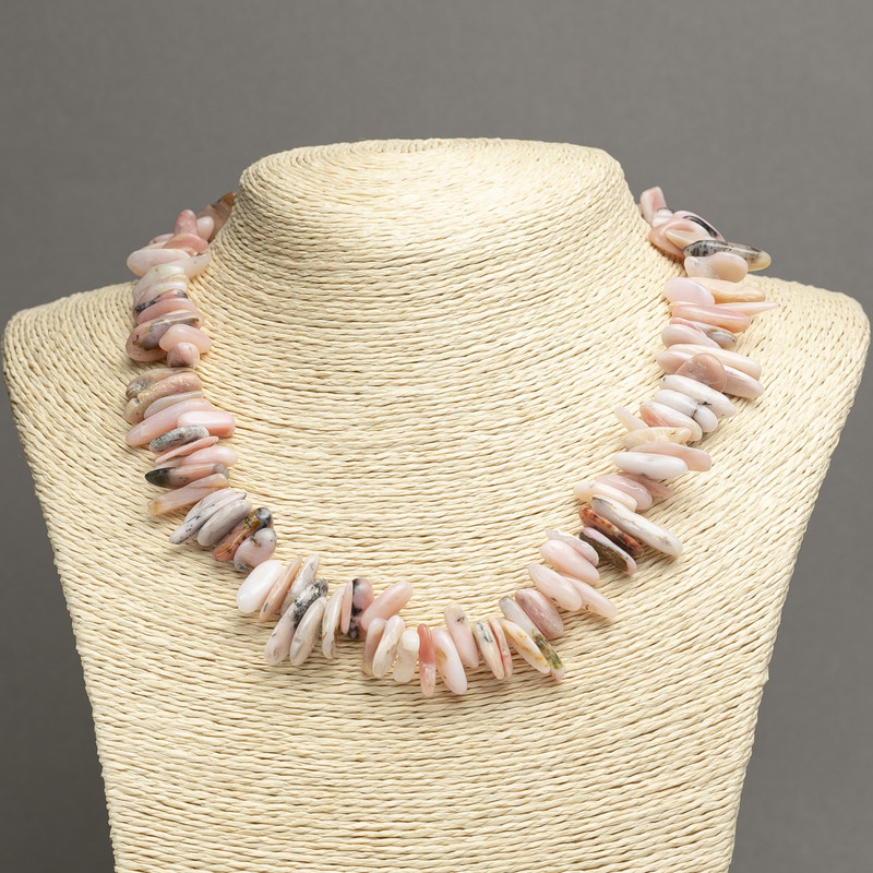 שרשרת מאבן אופל טבעי בצורת שבב דק "מחט", קוטר 18×6 מ״מ, אורך 45 ס״מ