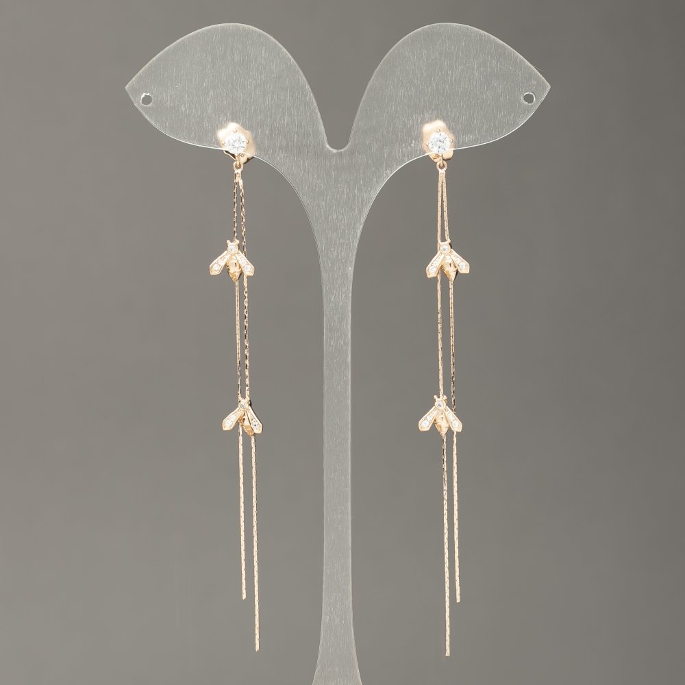 עגילים כדוריים Xuping עם ציפוי זהב 18K ואבני סטרז לבנות ואורך 45 מ״מ +