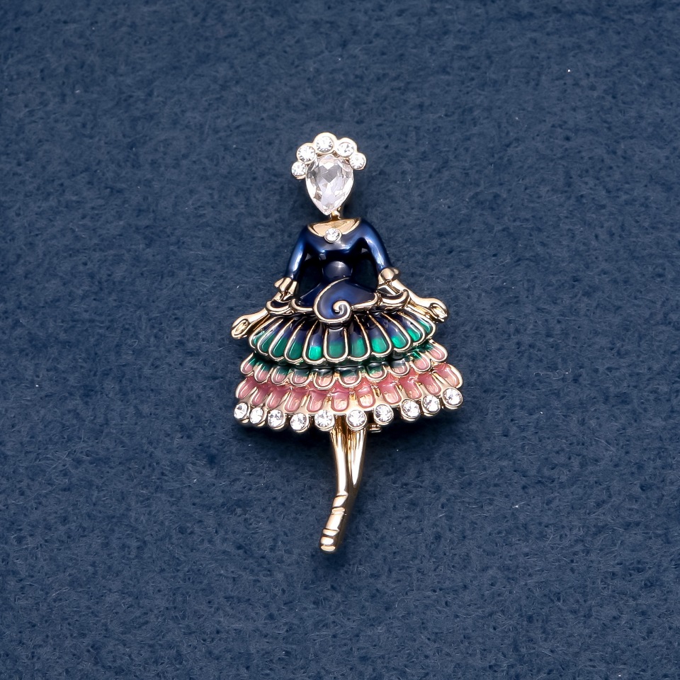 סיכת תכשיט «פריילина» אמייל ירוק 30×55 מ״מ צבע המתכת «זהב»