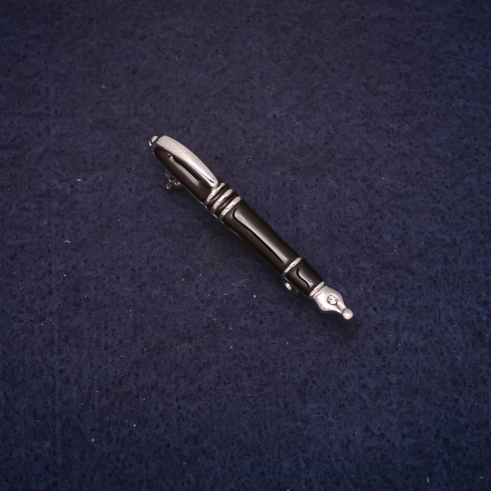 סיכת עט 5×45 מ״מ, אמייל בצבע שחור, מתכת כסופה