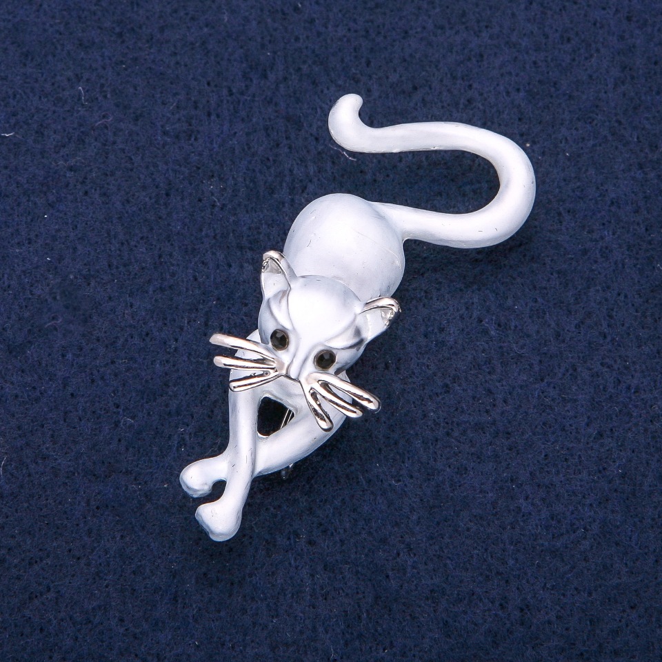 סיכה «חתול» אמייל אפור, מתכת כסופה