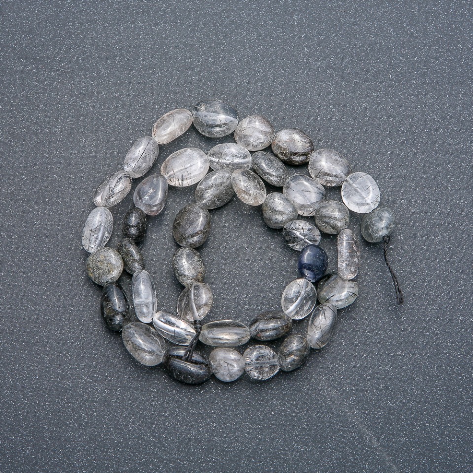 חרוזים על חוט מאבן טבעית ראוטילי שערות, קוטר 8×9 מ״מ, אורך 41 ס״מ +