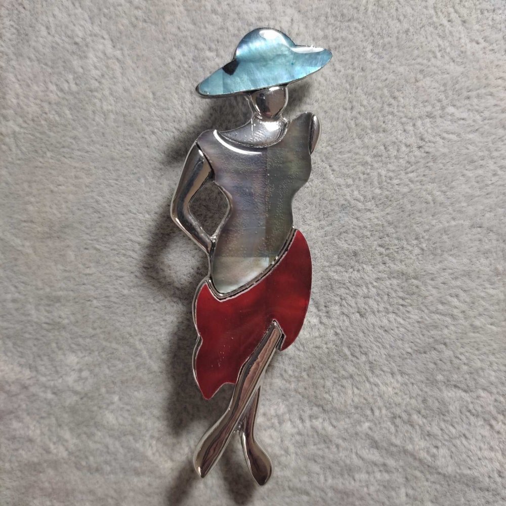 סיכה-תליון דוגמת גברת עם פנינה 80×30 מ״מ +