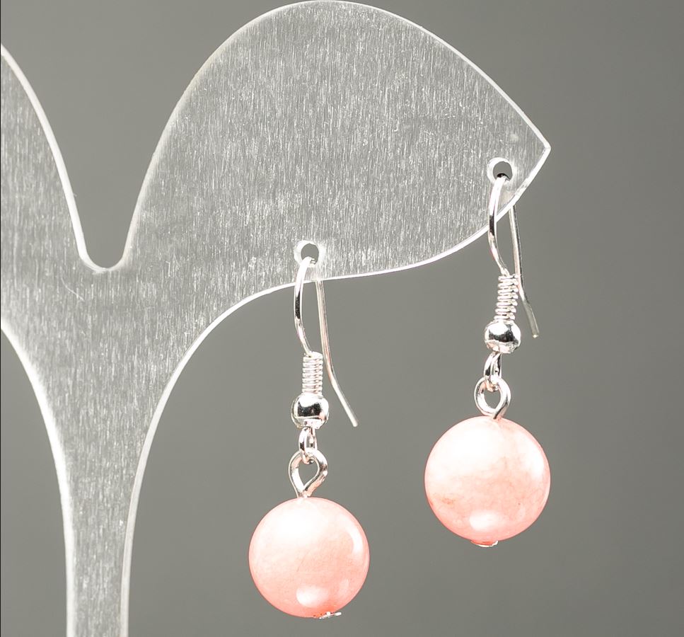 עגילים מאבן טורמלין (סינתטי) כדור חלק, קוטר 10 מ״מ, אורך 32 מ״מ