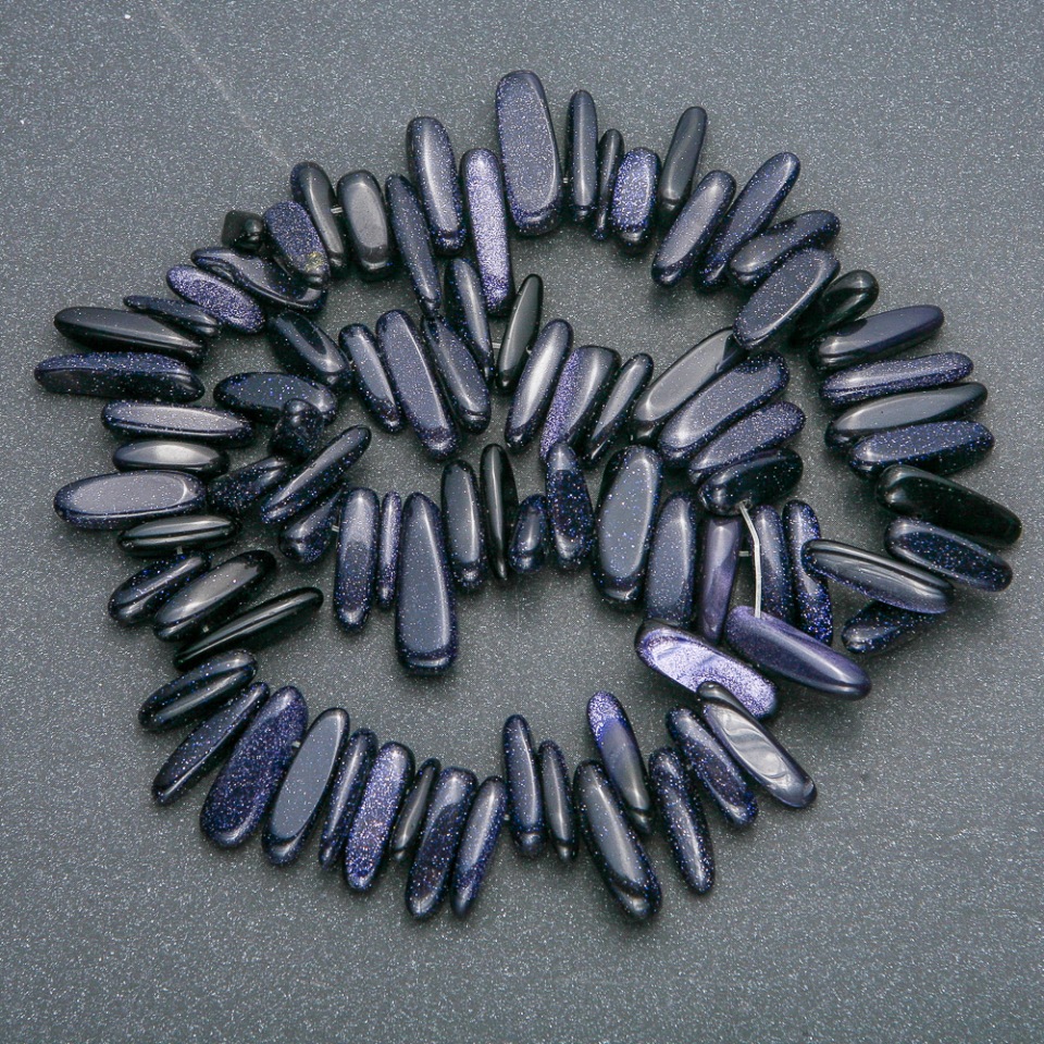 שרשרת מאבן ואנטורין לילה קהיר חתיכת "מחט", קוטר 20×6 מ״מ, אורך 41 ס״מ +