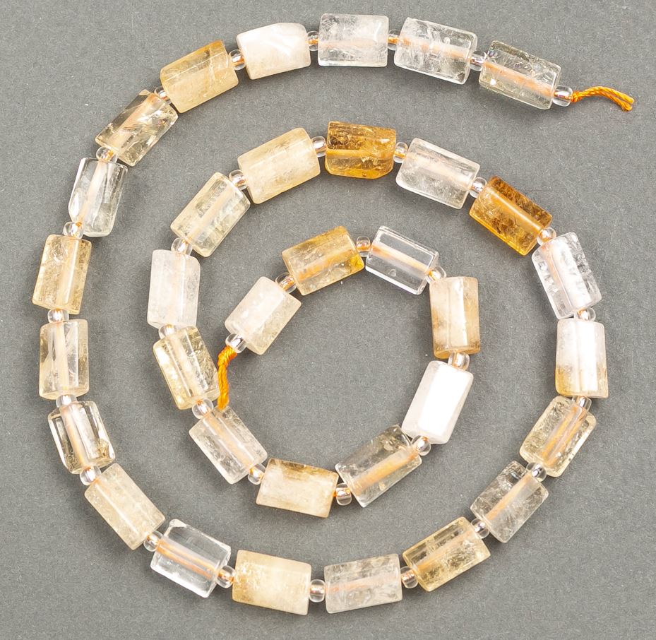 חרוזים על חוט מאבן טבעית ציטרין עם גביש ההרים, חתוך משונן, קוטר 10×6 מ״מ, אורך 41 ס״מ ± (עם חרוזים, קוטר 3×2 מ״מ)