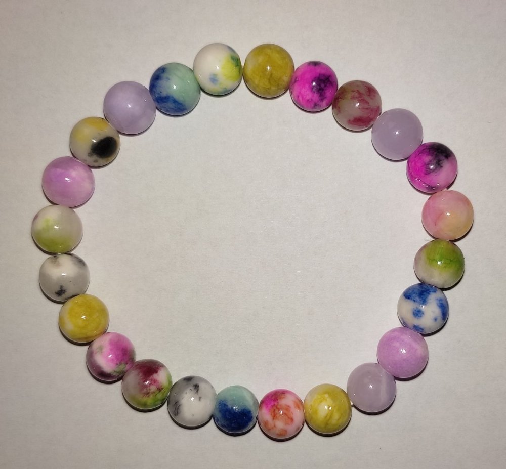 צמיד מקוורץ צבעוני מגוון (מלאכותי) חרוז כדור, קוטר 8 מ"מ, אורך 18 ס"מ