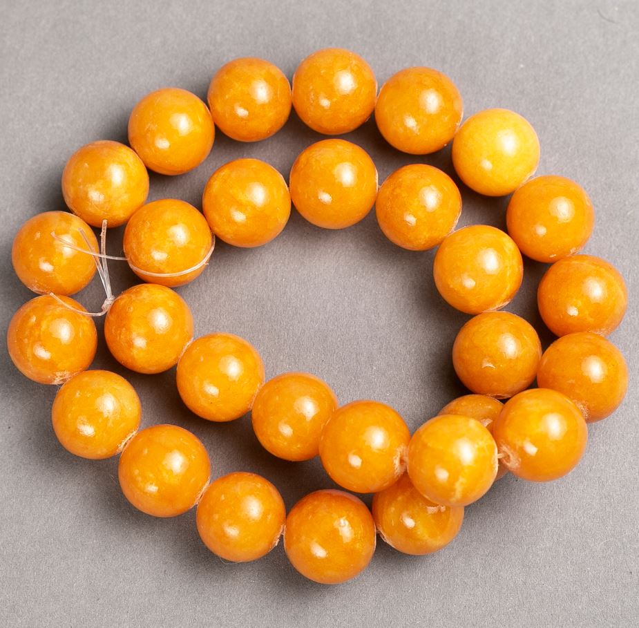 חרוזי אקריליק בצבע ציטרין על חוט, כדור חלק, קוטר 14 מ״מ, אורך 40 ס״מ