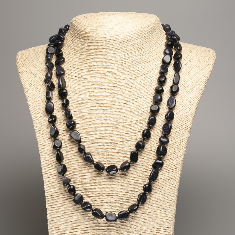 שרשרת ארוכה מאבן ואנטורין כחול חול (סינתטי) גלטווניה, קוטר 5×8-10 מ"מ±, אורך 110 ס"מ±