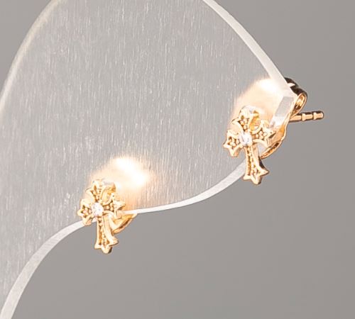 עגילי Xuping צלב זהב מצופה 18K עם זרקונים לבנים, קוטר 7×5 מ״מ+