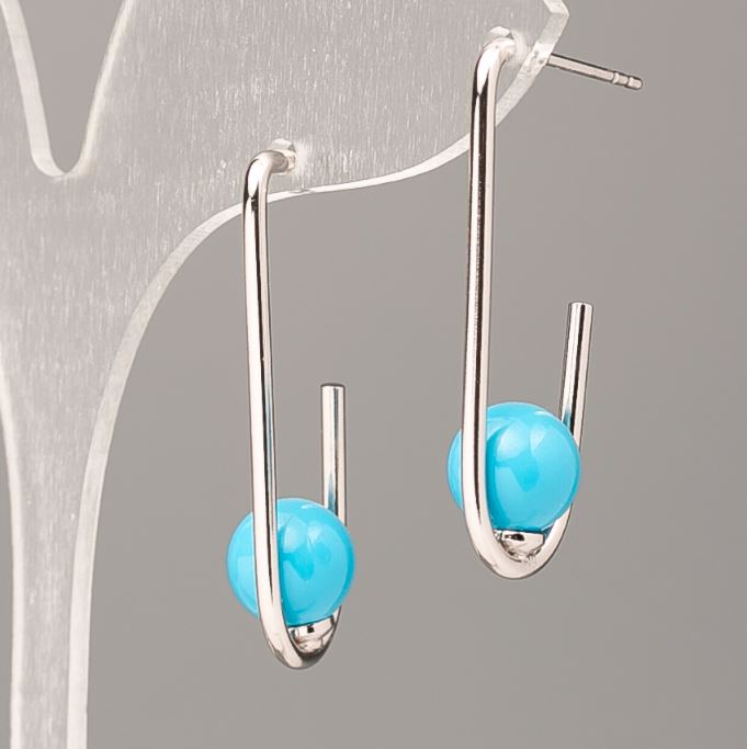 עגילים Xuping עם כדור כחול מאיורקה 33×8 מ״מ