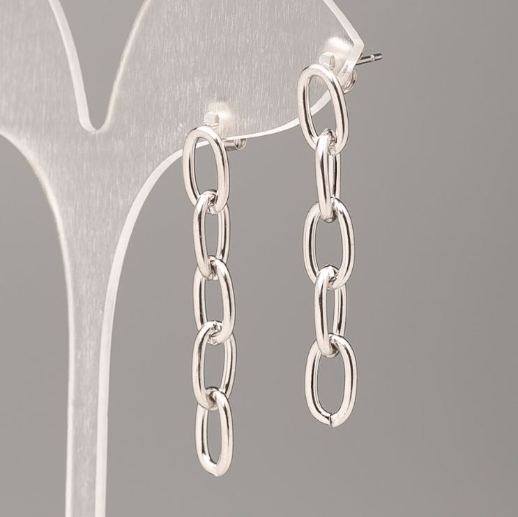 עגילי סטוד Xuping עם כדורוני ציפוי רודיום ושרשרת תלויה, קוטר 6.5 מ״מ, אורך 3.5 ס״מ +