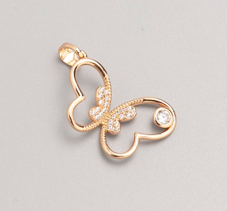 תליון Xuping זהב מצופה 18K – פרפר עם קריסטלים לבנים, קוטר 23×17 מ״מ