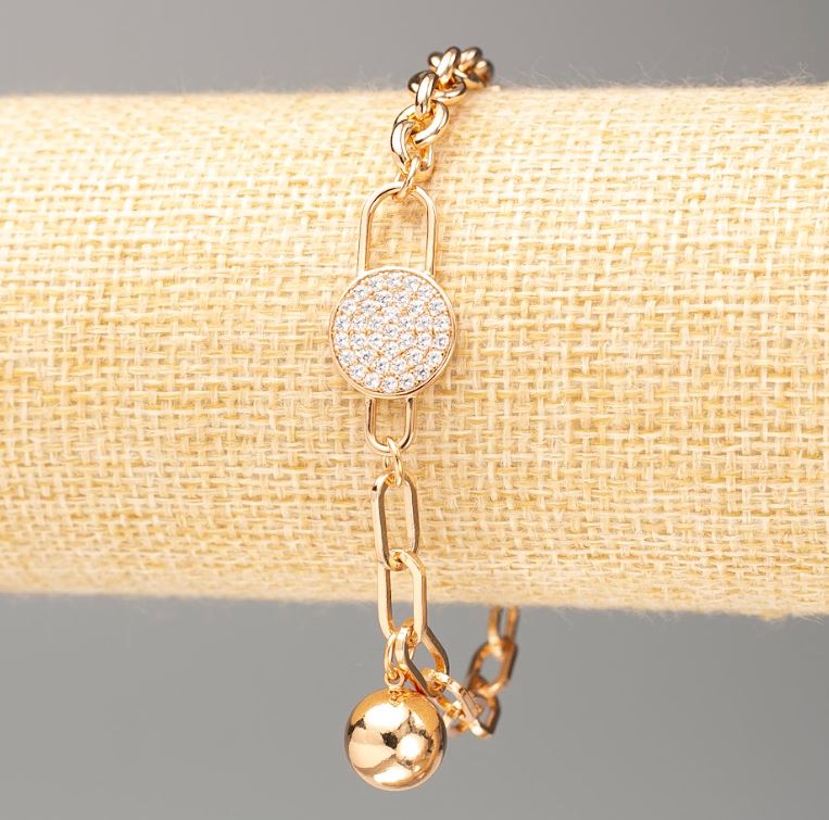 צמיד Xuping מצופה בזהב 18K, אורך 20 ס״מ, עובי 6 מ״מ +/-, עובי 5 מ״מ +/- עם זרקונים לבנים