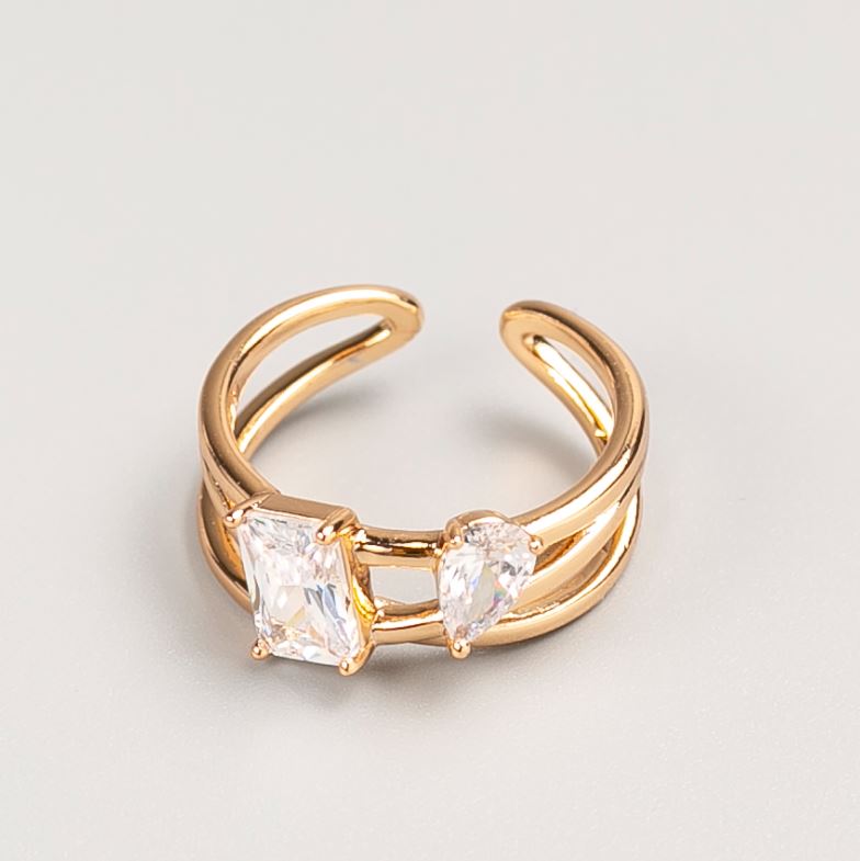 טבעת Xuping בצבע מתכת 'זהב' עם אבן לבנה, מידות 16, 18