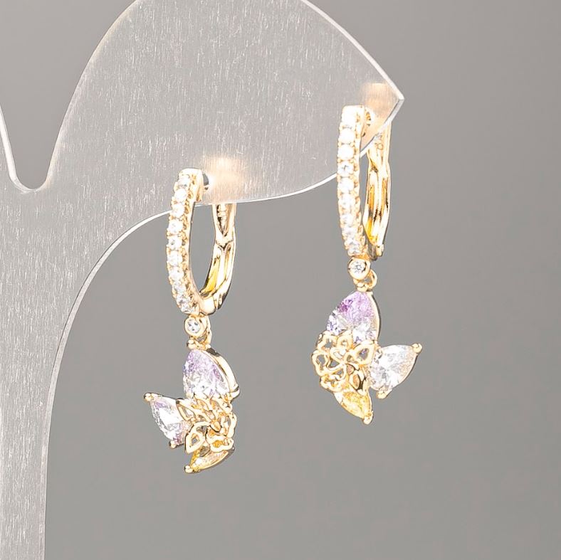 עגילים Xuping עם אבני בצבעים שונים 30×10 מ״מ «זהב 18K»