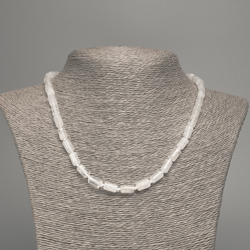 שרשרת מקריסטל ההרים מאבן טבעית חלקה בצורת צילינדר, קוטר 10×6 מ״מ +-, אורך 48 ס״מ +