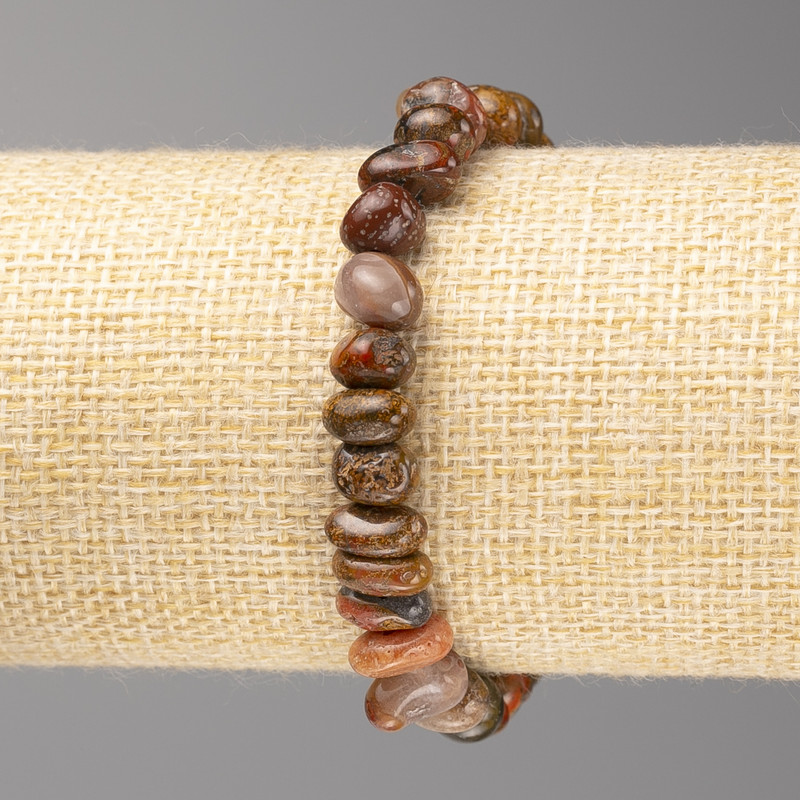 צמיד מאבן ג'ספר מגוון, חרוזים מלוטשים, קוטר 8×10 מ״מ± על גומי אלסטי, אורך 18 ס״מ+