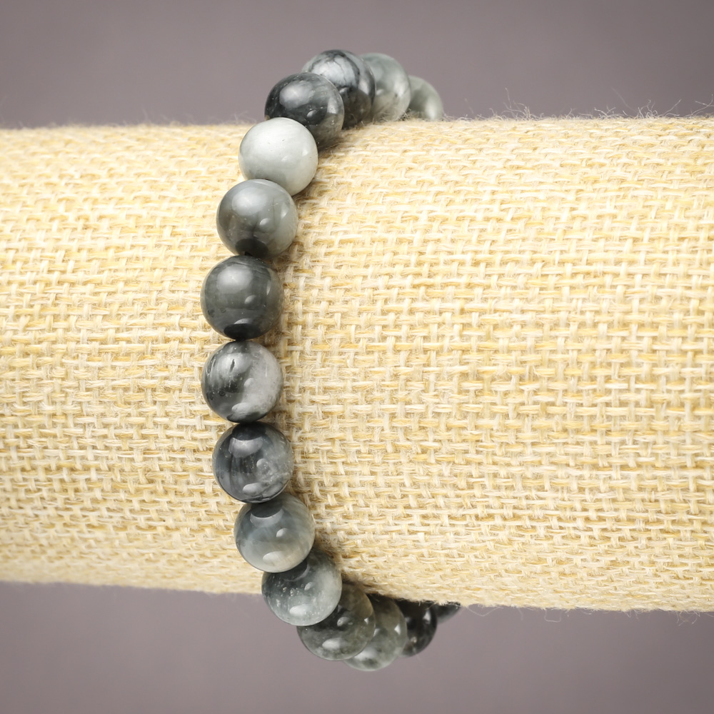 צמיד אלסטי מעין העיט מאבן טבעית, כדור חלק, קוטר 8 מ״מ