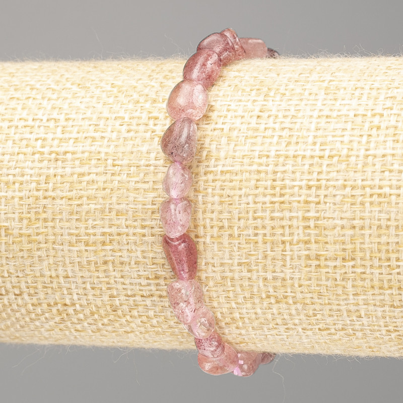 צמיד קוורץ תות טבעי מאבן טבעית, עם חיתוך בפאות, קוטר 8×10 מ״מ, אורך 18 ס״מ (אלסטי)