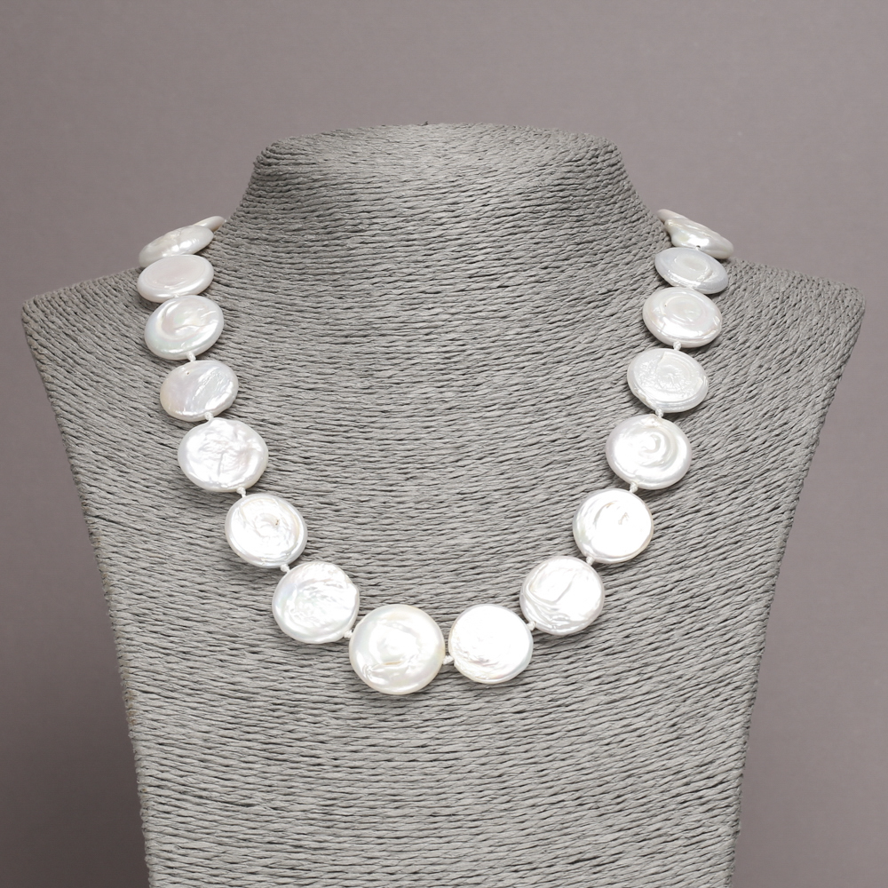 שרשרת פנינים טבעיות בארוקיות, קוטר 18×5(±) מ״מ, אורך 45 ס״מ+