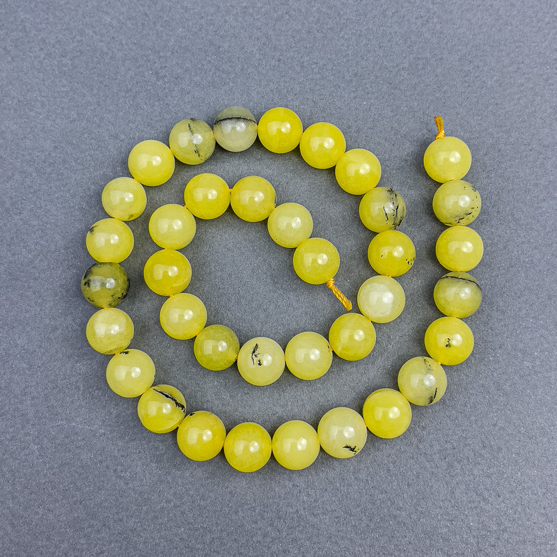 חרוזי טורקיזה צהובים חלקים בצורת כדור, קוטר 10 מ״מ ± על חוט, אורך 38 ס״מ+