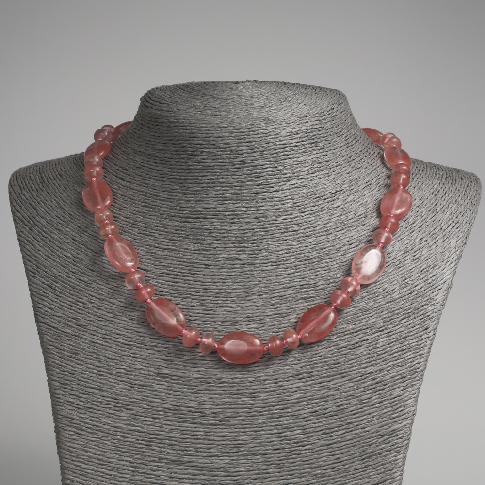 שרשרת מטורמלין טבעי בצורת אובלי שטוח, קוטר 13×18 מ״מ ±, רונדלים 9×5 מ״מ ±, אורך 45 ס״מ ±