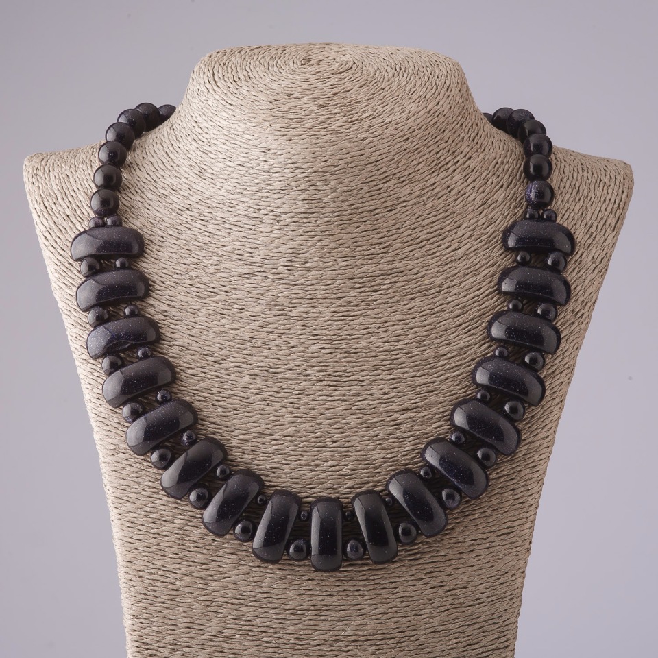 שרשרת קליאופטרה מאבן ואנטורין «חול כחול לילה קהיר» חוליה 12×25 מ״מ וכדור 10 מ״מ אורך 50 ס״מ