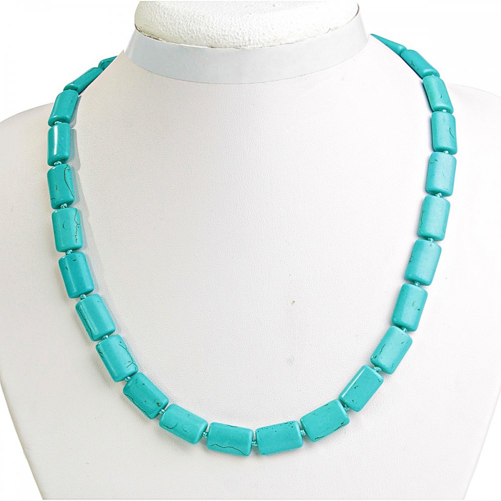 שרשרת טורקיז עם ורידים מלבניים 10×15 מ״מ, אורך 48 ס״מ