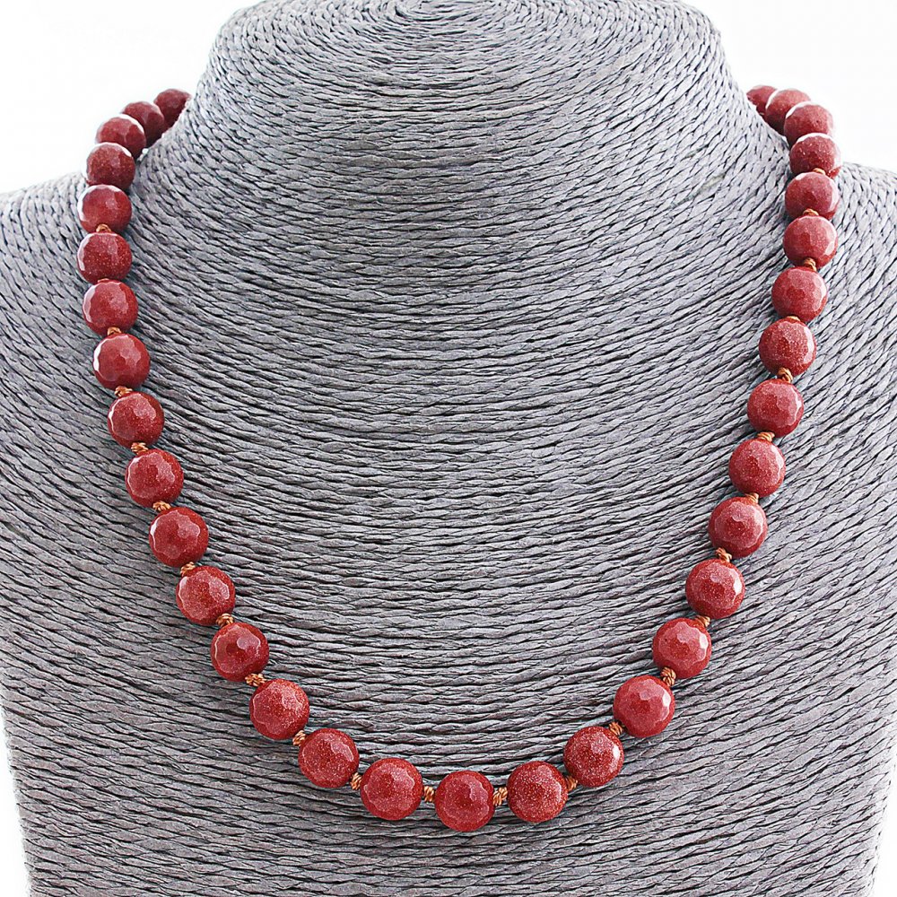 שרשרת אוונטורין (סינתטי) «חול זהוב», חרוז חצוב 10 מ״מ, אורך 50 ס״מ