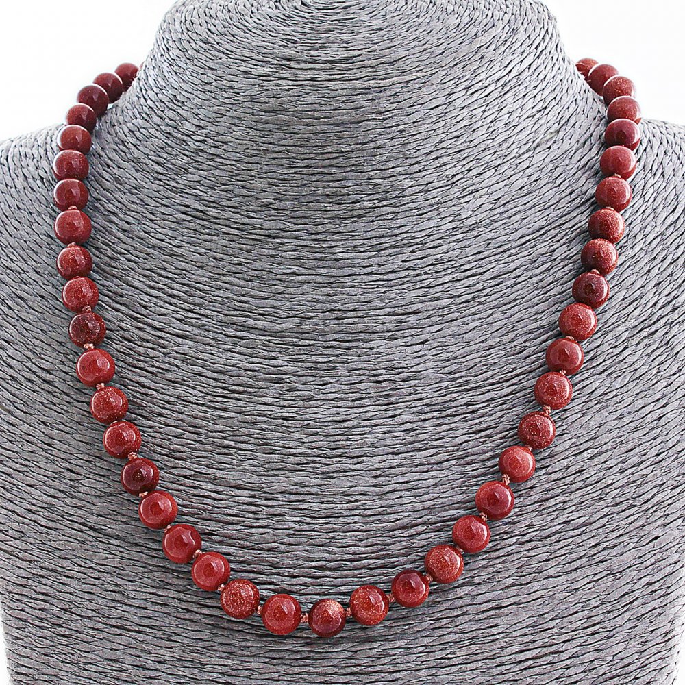 שרשרת מאבנטורין (סינתטי) «חול זהב», חרוזי 8 מ״מ, אורך 50 ס״מ+