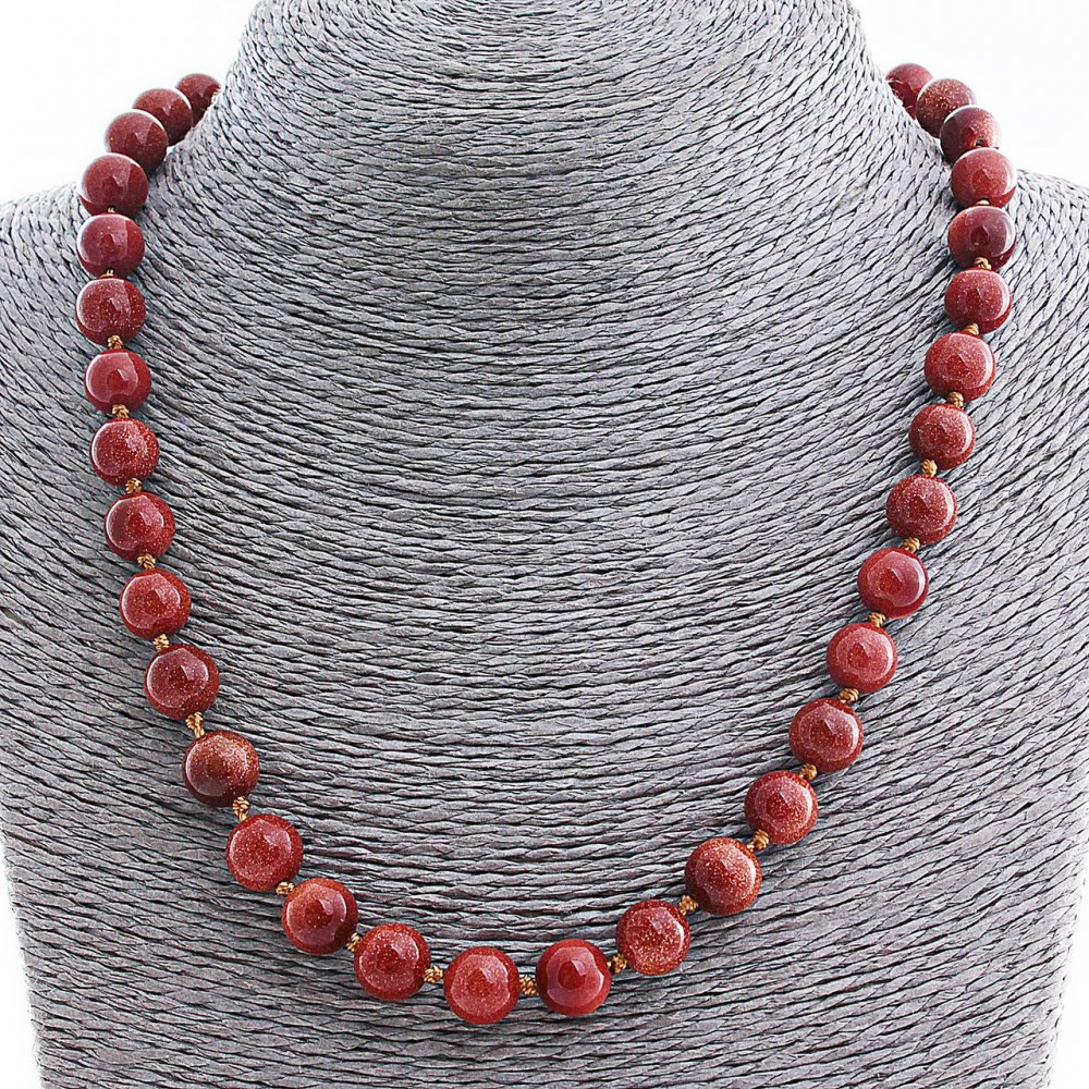 שרשרת אבנטורין סינתטי «חול זהוב», כדור 10 מ״מ, אורך 50(±) ס״מ