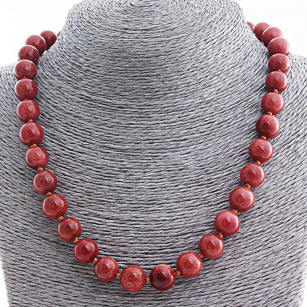 שרשרת חרוזי אבטורין סינתטי «חול זהוב» כדור 12 מ״מ, אורך 50 ס״מ+