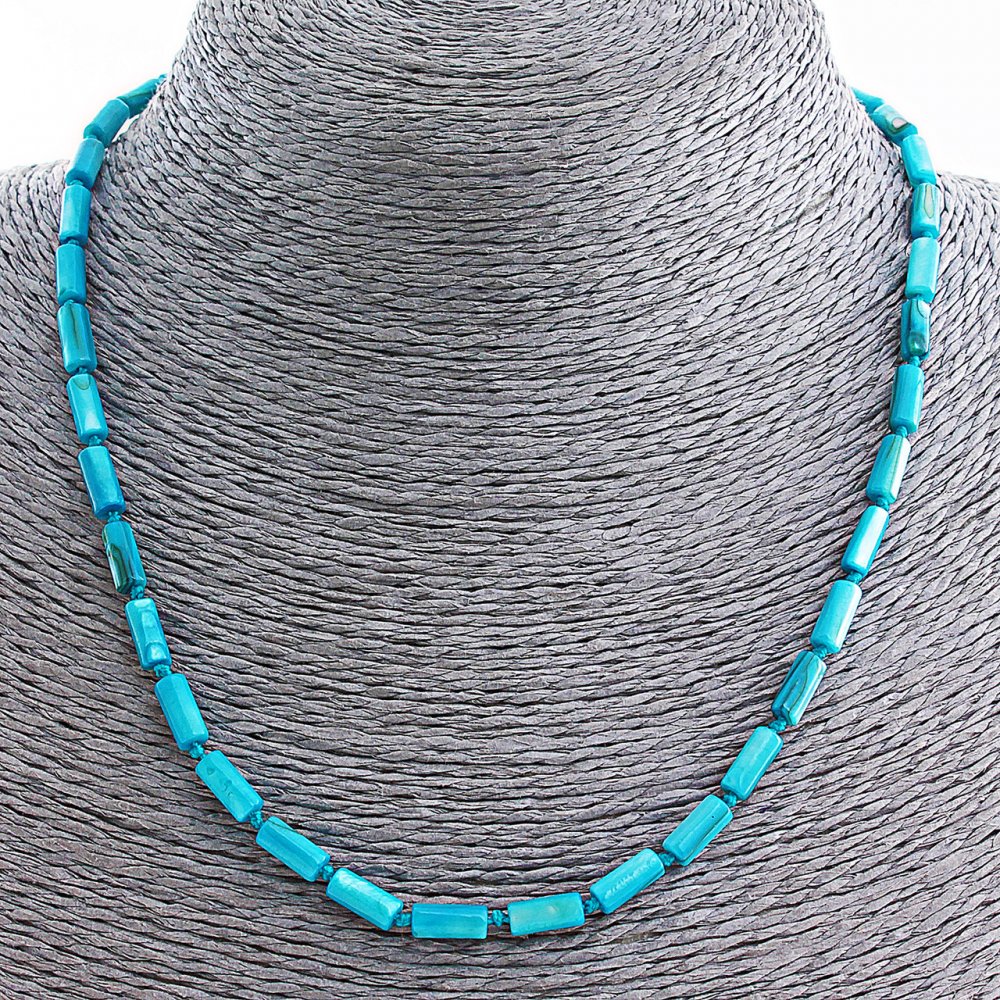 שרשרת חרוזי פרלאמוטר כחול בצורת צינור 8×4 מ״מ, אורך 45 ס״מ