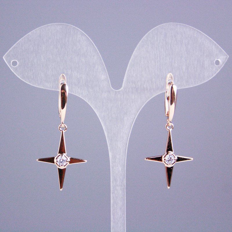 עגילים Xuping מצופים בזהב 18K עם אבני לבן כוכב, אורך 38 מ״מ+