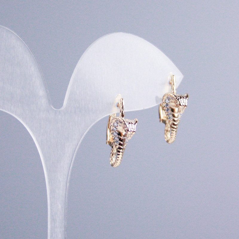 עגילים Xuping בזהב 18K עם אבני קריסטל לבנים «קוברה», קוטר 20×8 מ״מ+