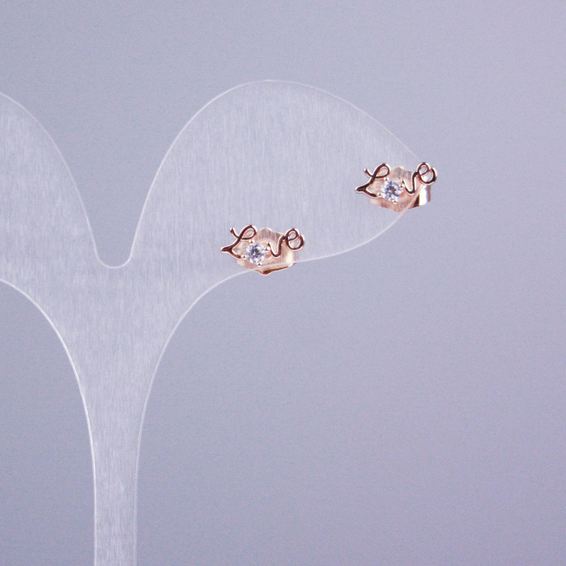 עגילי צמודים Xuping ציפוי זהב 18K עם אבני לבנות אהבה 11×5 מ״מ+