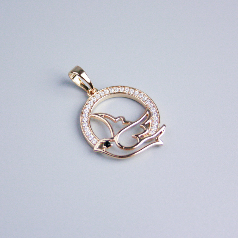 תליון Xuping זהב מצופה 18K «יונה עם זרקונים לבנים», קוטר 19 מ״מ+