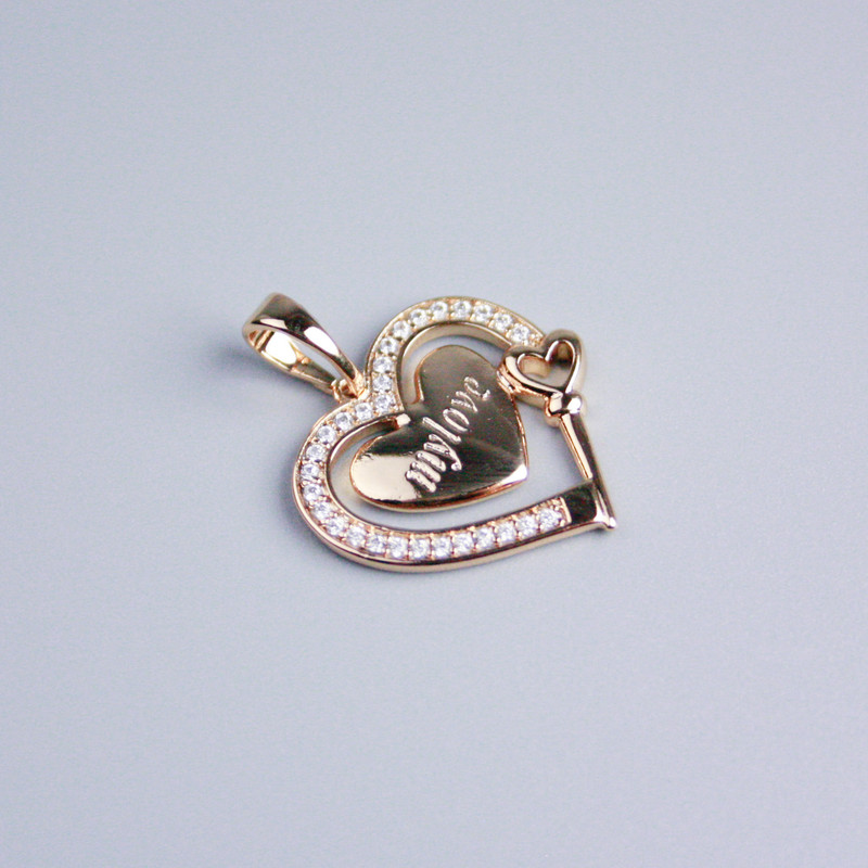 תליון Xuping זהב מצופה 18K לב עם קריסטלים לבנים, קוטר 16×18 מ״מ+