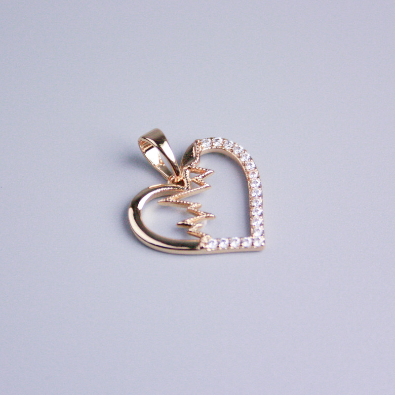 תליון Xuping בזהב מצופה 18K לב עם זרקונים לבנים, קוטר 13×18 מ״מ