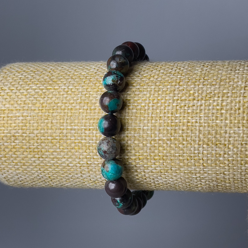 צמיד כריזוקולה מאבן טבעית, כדור חלק, קוטר 8,5 מ״מ, אורך 18 ס״מ (אלסטי)