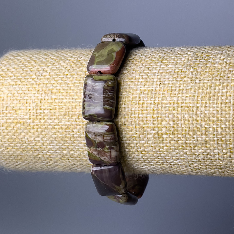 צמיד יאשמה פיקאסו אבן טבעית חוליות מלבניות, קוטר 13x18 סמ, אורך 18 סמ (אלסטי)