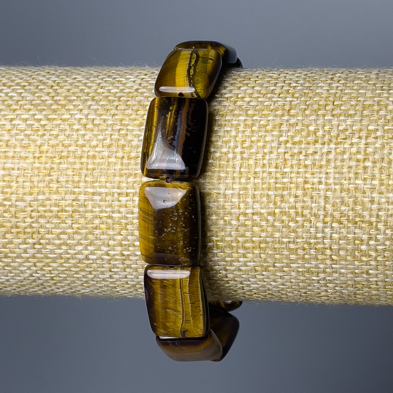 צמיד עין הטייגר מאבן טבעית, קישורים מלבניים, קוטר 13×18 מ״מ ±, אורך 18 ס״מ (מתיחה)