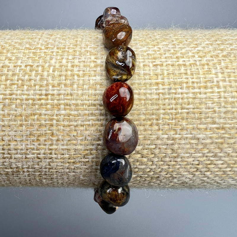 צמיד פטרסיט מאבן טבעית, חרוזי גביש מלוטשים, קוטר 8×10 מ״מ, אורך 18 ס״מ (סטרץ)