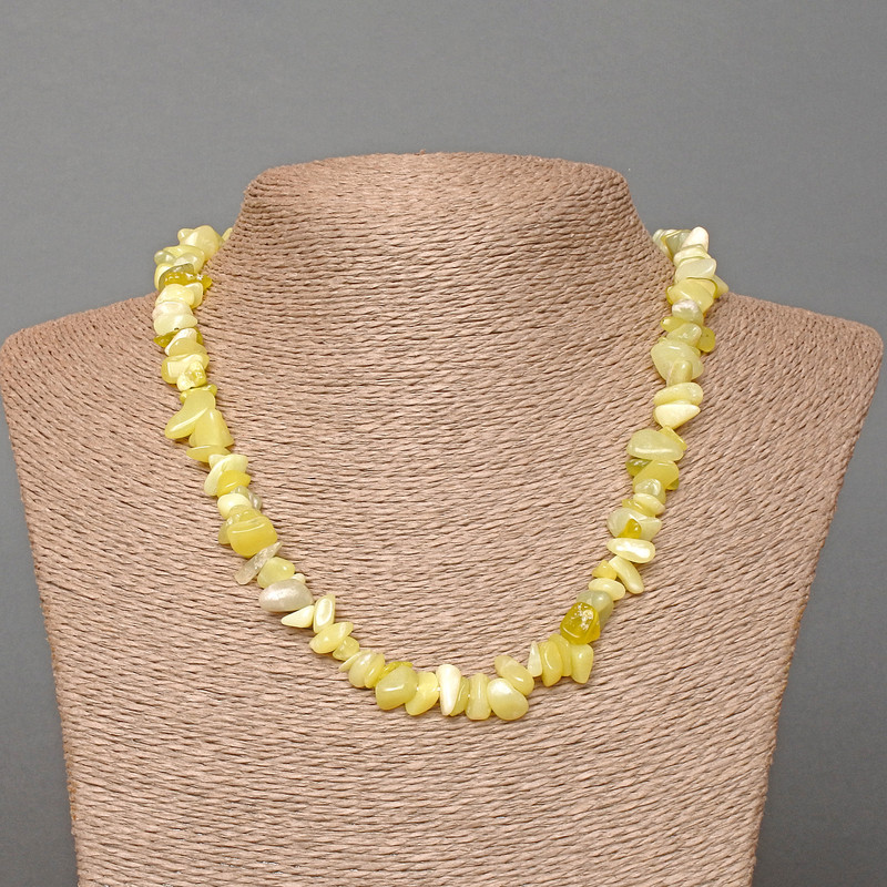 שרשרת ג'יידייט גרגרי בקוטר 8×3 מ״מ, אורך 47 ס״מ