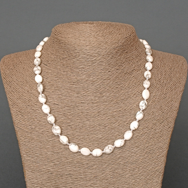 שרשרת קהולונג מאבן טבעית בצורת אובלית, קוטר 8×10 מ״מ, אורך 48 ס״מ