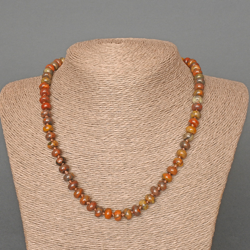 שרשרת חרוזי ג'ספר פיקאסו מאבן טבעית חלקה, רונדל, קוטר 8×5 מ״מ, אורך 47 ס״מ