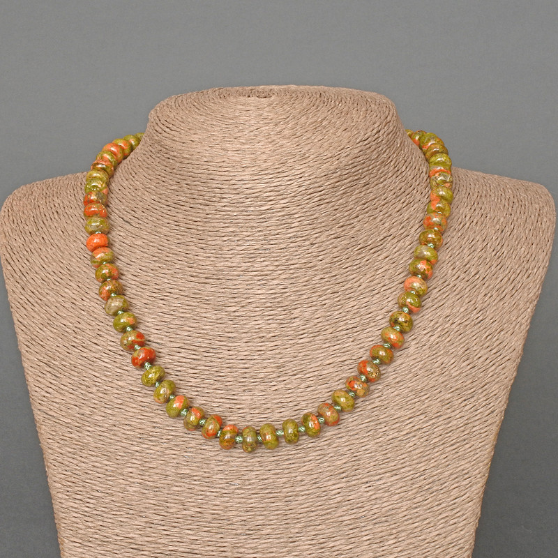 שרשרת חרוזי ג'ספר הליווטרופ מאבן טבעית חלקה רונדל, קוטר 8×5 מ"מ, אורך 47 ס"מ