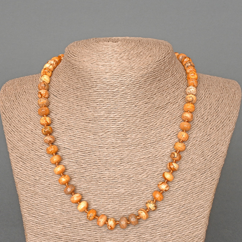 שרשרת מאבן ג'ספר נופי טבעית, חרוזי רונדלים חלקים, קוטר 9×7 מ״מ, אורך 49 ס״מ