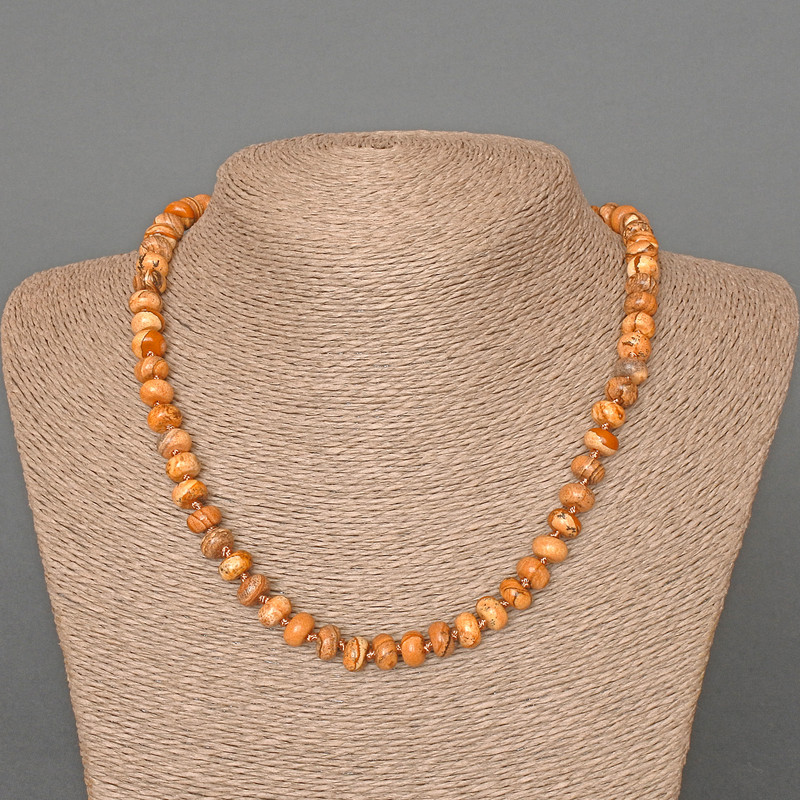 שרשרת חרוזים מאבן ג'ספר נוף טבעית וחלקה בצורת רונדל, קוטר 8×5 מ״מ ±, אורך 46 ס״מ+